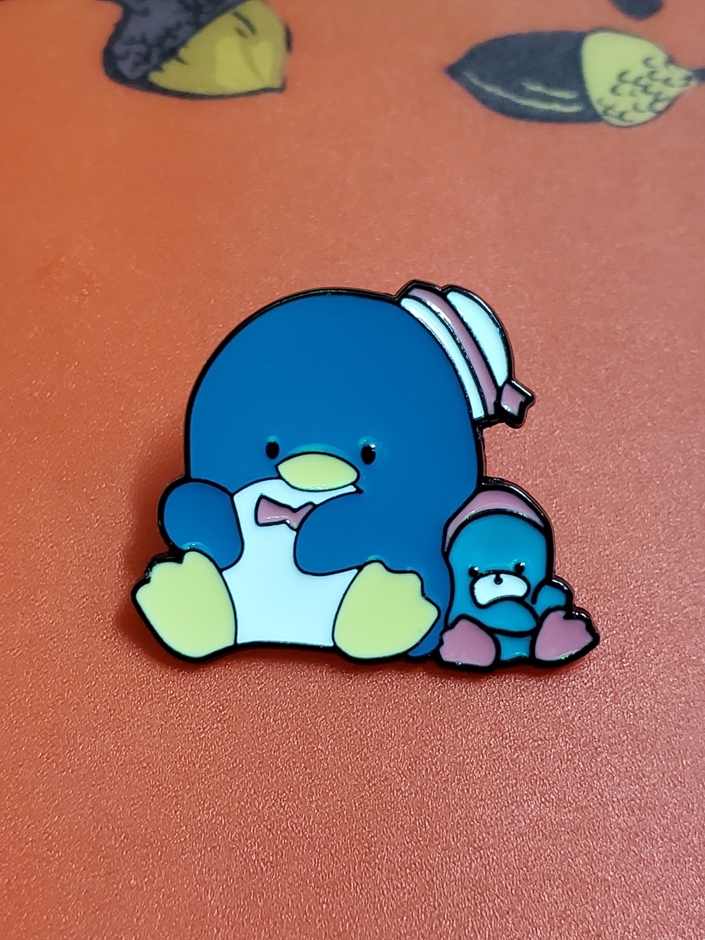 Cute Blue Penguin Enamel Brooch - Pink & Yellow Accents